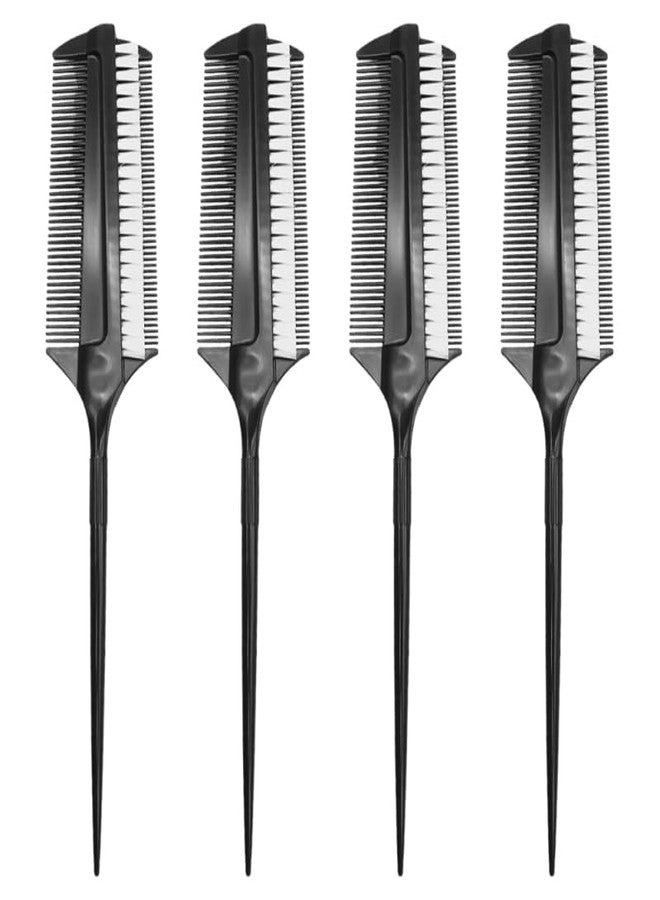minkissy 4pcs Black Smoothing and Sectioning Brush Set Double Sided Comb for Edge Teasing Parting and Ballroom Dancing Hair Styling - Image 1